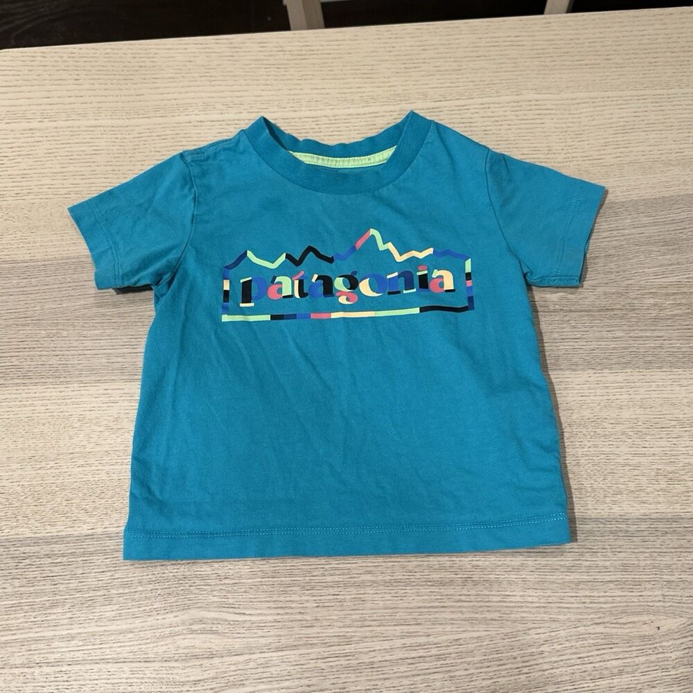 Patagonia NWOT Baby 12-18 Months Teal Graphic Mountain T Shirt